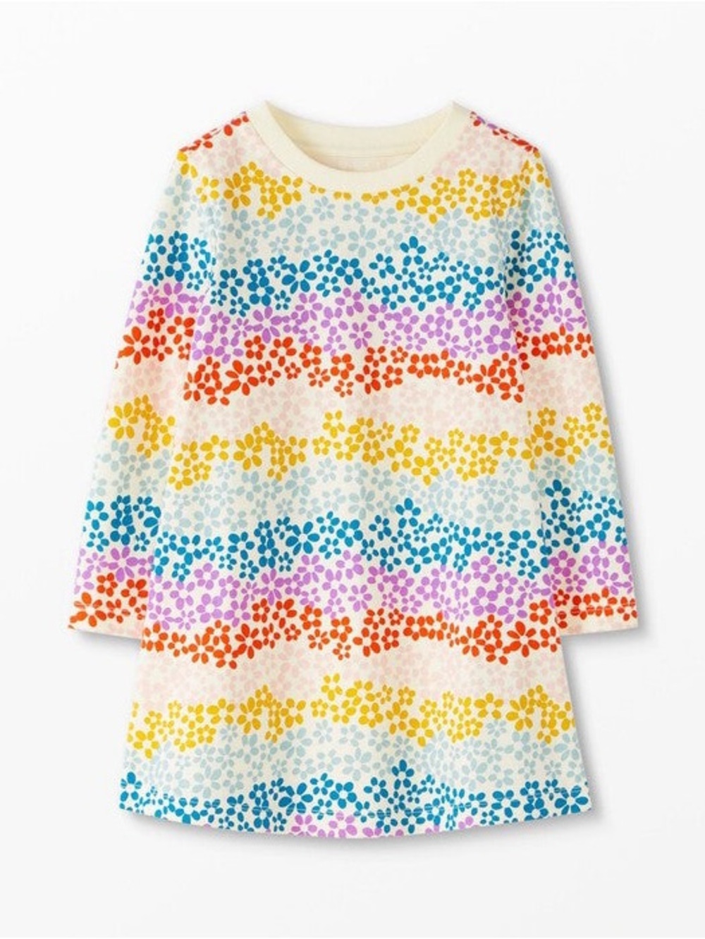 Hanna Andersson Girls Floral Rainbow Long Sleeve T-Shirt Dress 3T